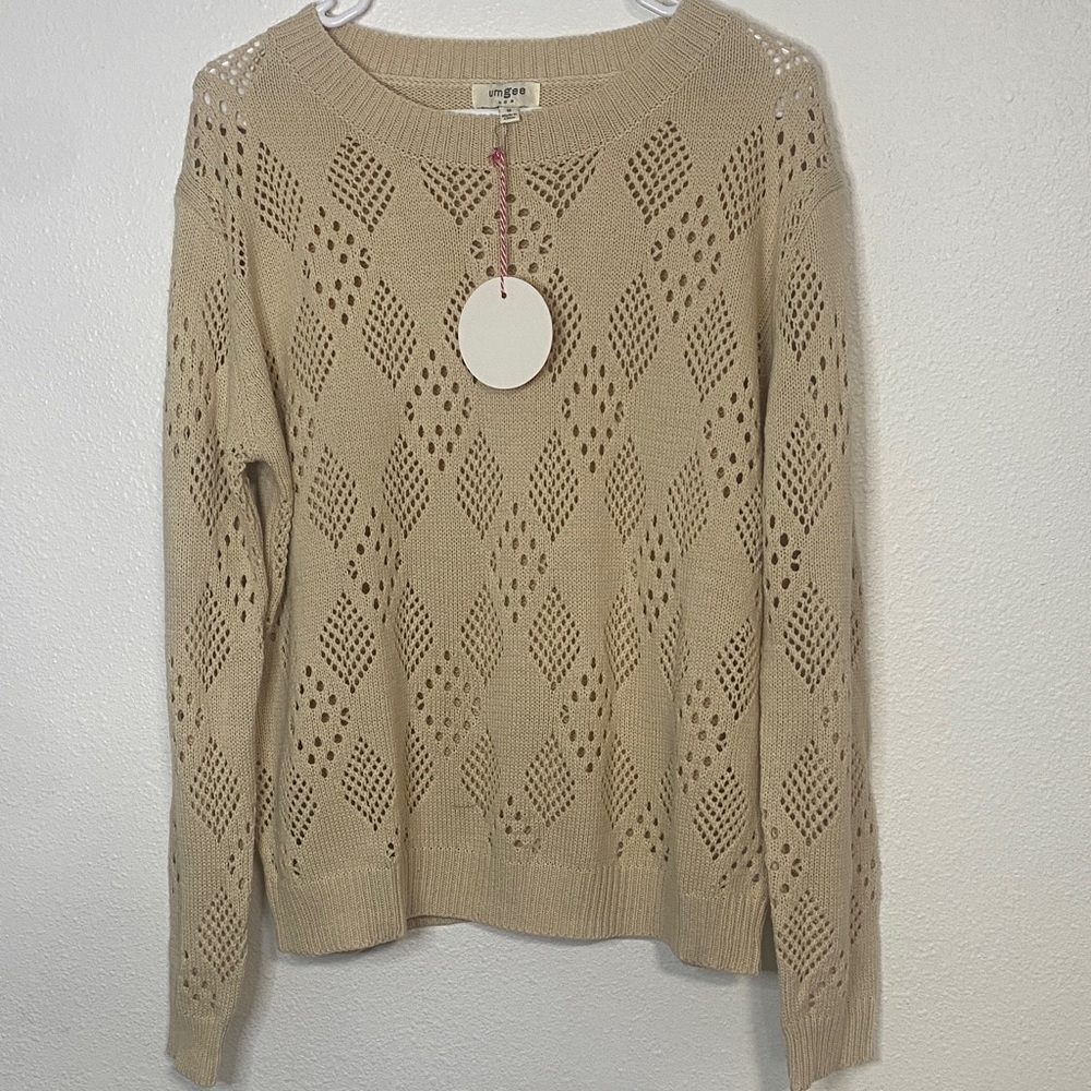 Umgee Beige Diamond Knit Sweater - Picture 1 of 13